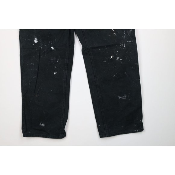 Vintage Carhartt Mens 36x32 Thrashed Wide Leg Dungaree Fit Canvas Pants Black - Picture 4 of 12